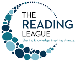 Logo of The Reading League featuring a circular design of overlapping blue and teal dots of varying sizes on the left. The text reads, "THE READING LEAGUE" and "Sharing knowledge, inspiring change.