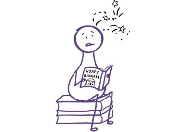 A simple, solid purple silhouette of a person with a jagged black shape near the head and another smaller black shape in the middle, possibly representing a tear or damage. The figure has an abstract and minimalistic design.