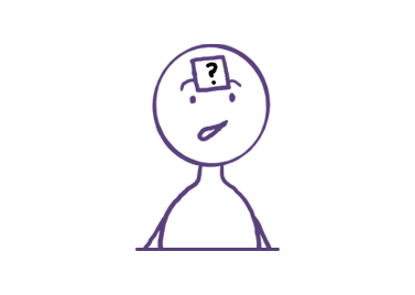 A simple, solid purple silhouette of a person with a small black shape near the top, possibly representing a head or facial feature. The figure stands upright with a minimalistic and abstract design.