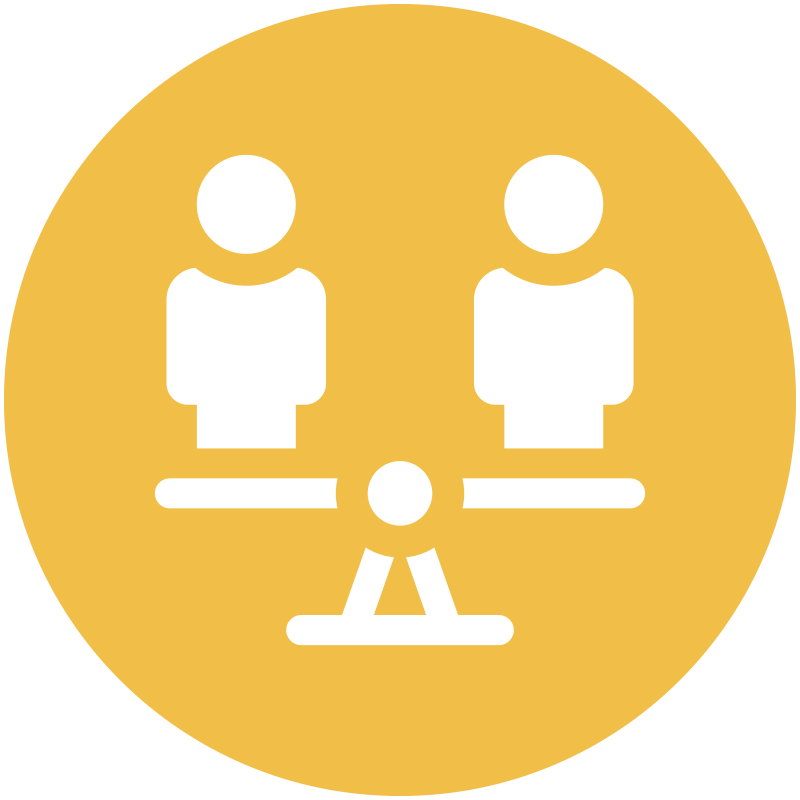 Equality icon showing two figures balanced on a scale, representing fairness and balance.