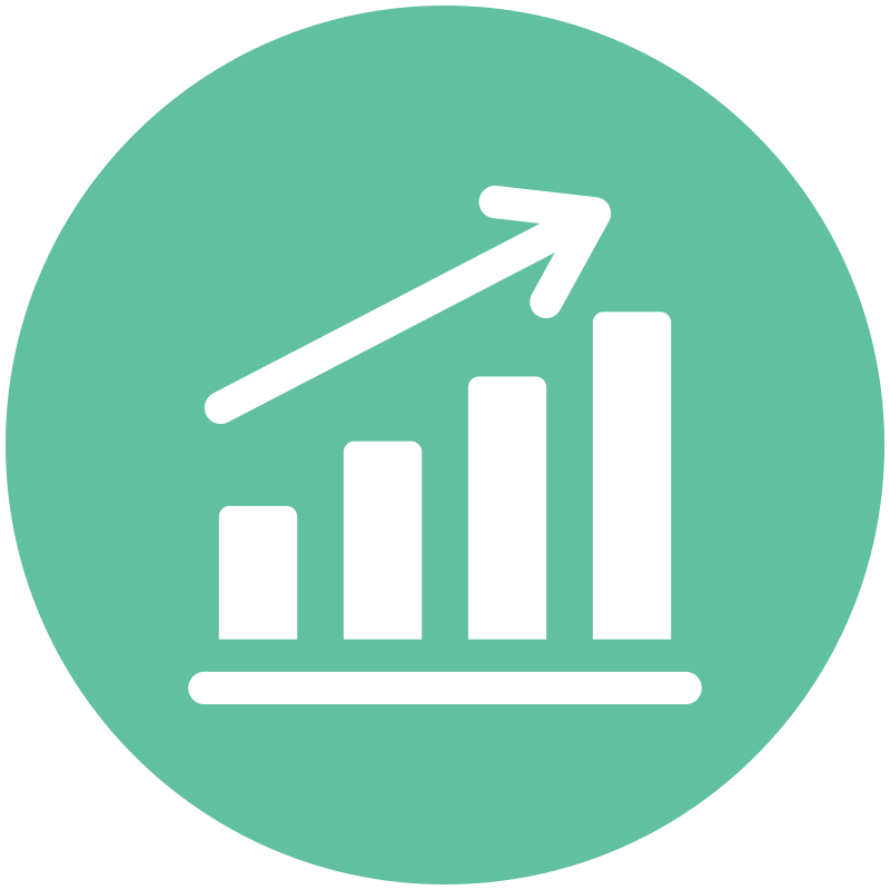 Growth chart with upward arrow on green background.