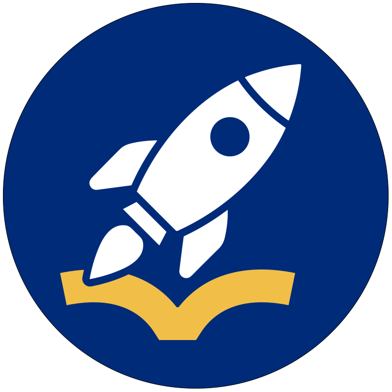 a rocket launching out of an open book